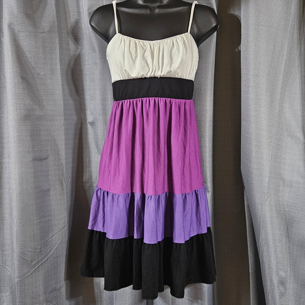 Ruby Rox Womens Tiered Colorblock Mini Dress Purple Black White Size M y2k style